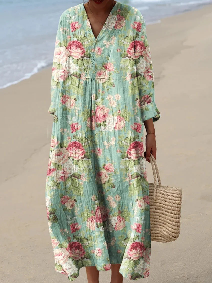 Womens 3D Print Loose Fit Long Dress