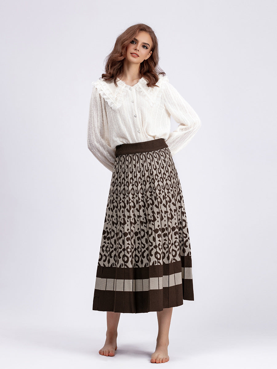 Womens A-Line Pleated Knitted Skirt