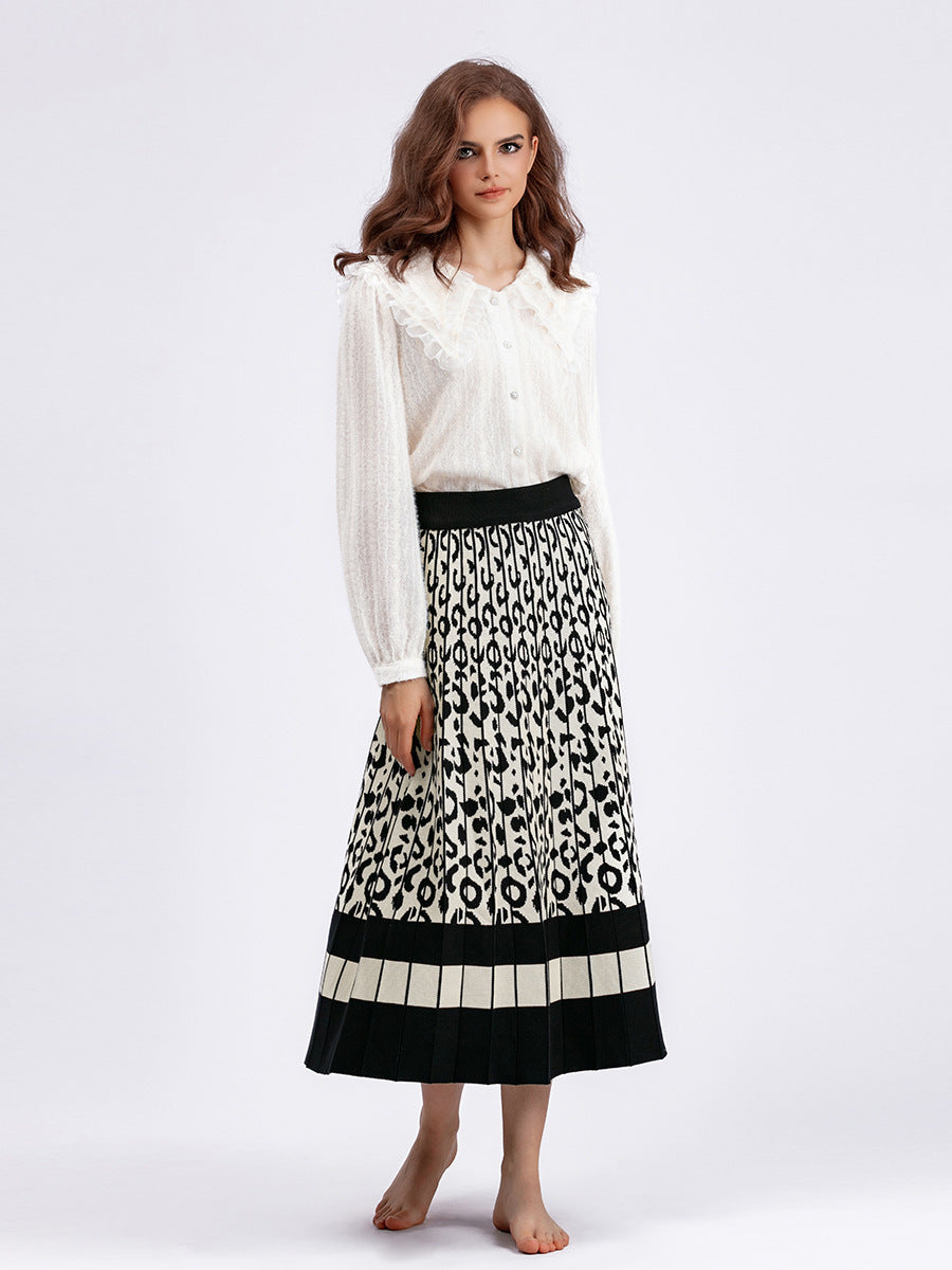 Womens A-Line Pleated Knitted Skirt