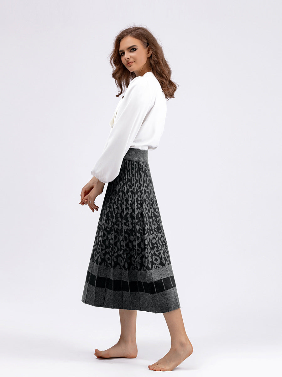 Womens A-Line Pleated Knitted Skirt