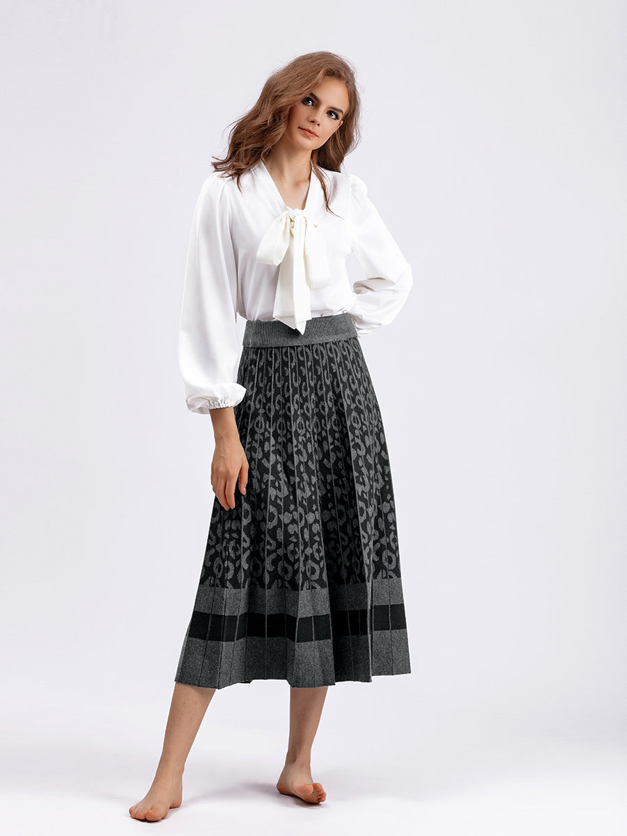 Womens A-Line Pleated Knitted Skirt