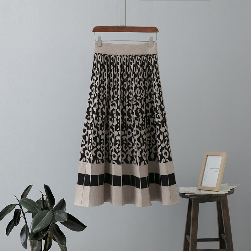 Womens A-Line Pleated Knitted Skirt