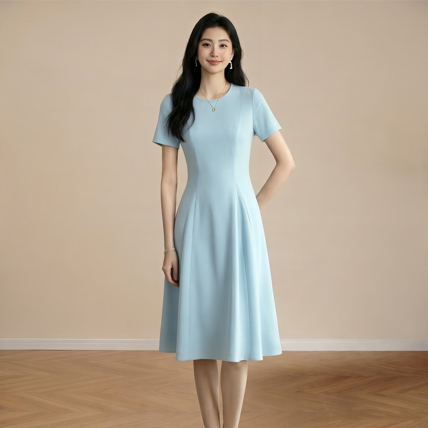 Womens A-line Short Sleeve Dress