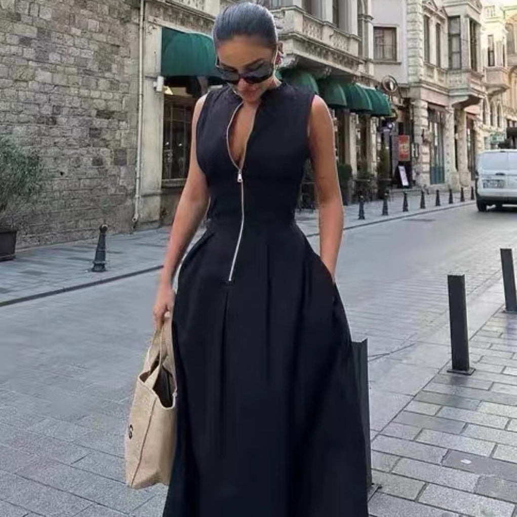 Womens A-Line Sleeveless Midi Dress