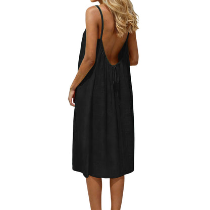 Womens Backless Cotton Dress