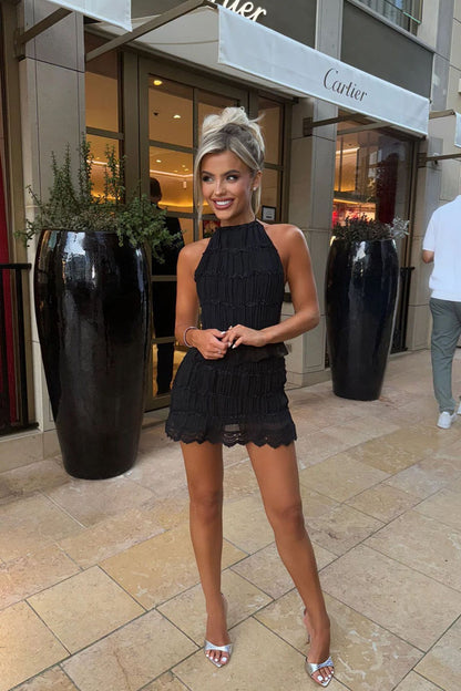 Womens Backless Pleated Two Piece