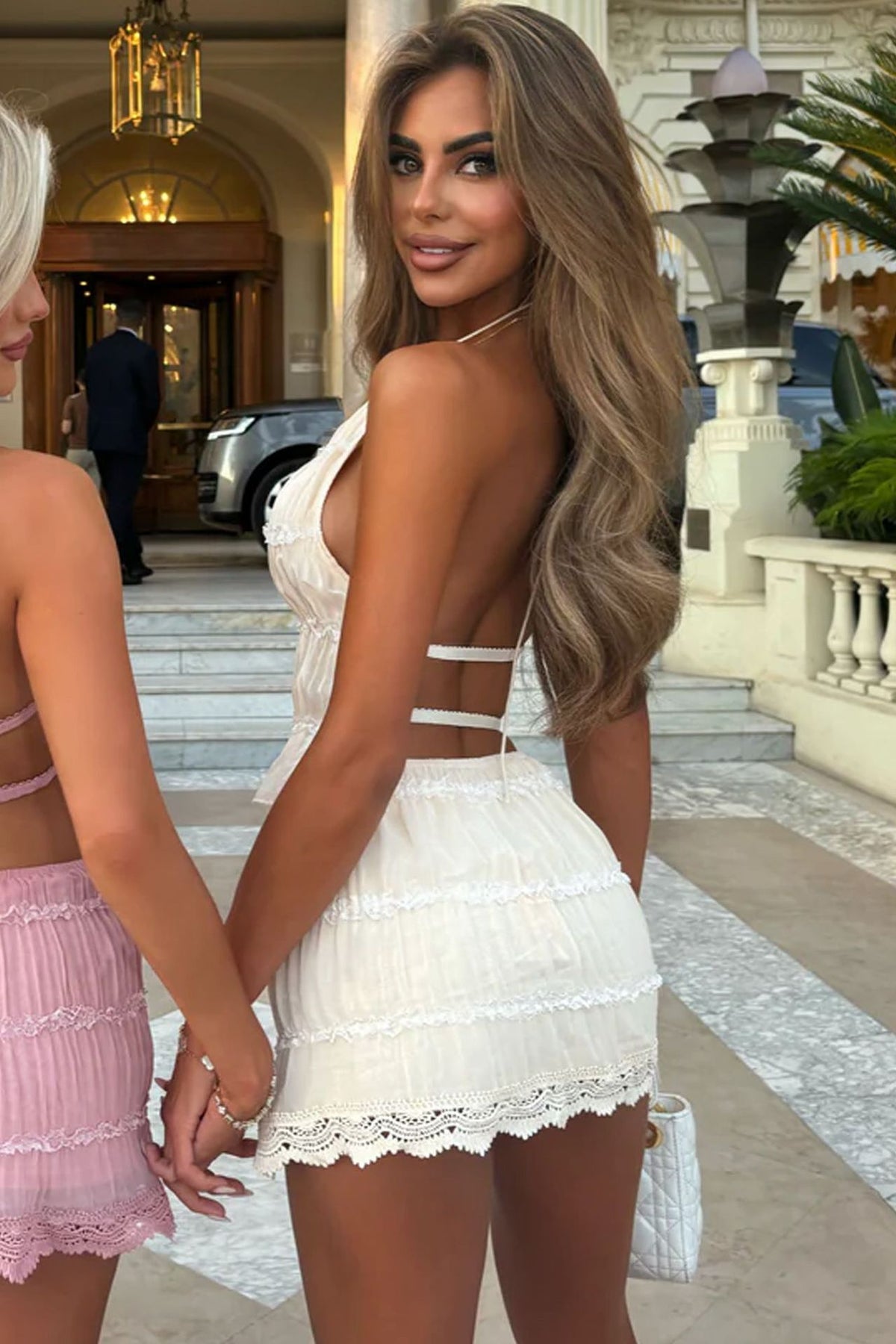 Womens Backless Pleated Two Piece