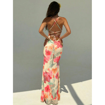 Womens Backless Strappy Fishtail Long Dress