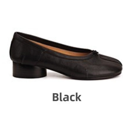 Womens Ballet Flats Buckle Closure Thick Heel Shoes