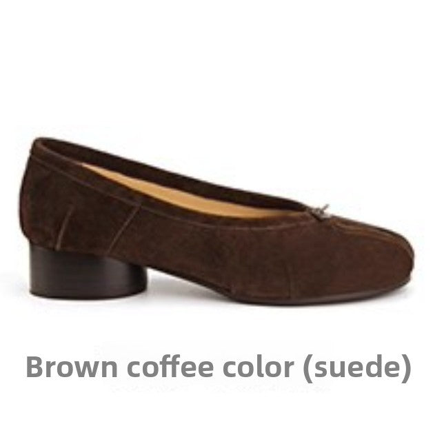 Womens Ballet Flats Buckle Closure Thick Heel Shoes