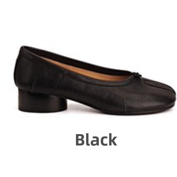 Womens Ballet Flats Buckle Closure Thick Heel Shoes