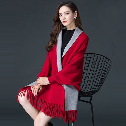 Womens Bat Sleeve Knitted Cape Cardigan
