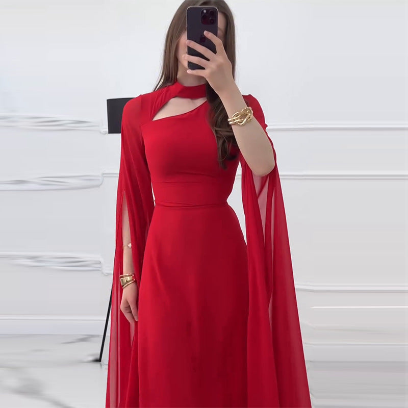 Womens Bat Sleeve Slim Fit Solid Color Dress