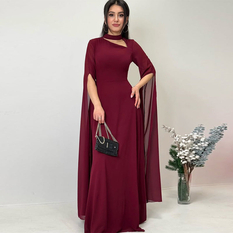 Womens Bat Sleeve Slim Fit Solid Color Dress