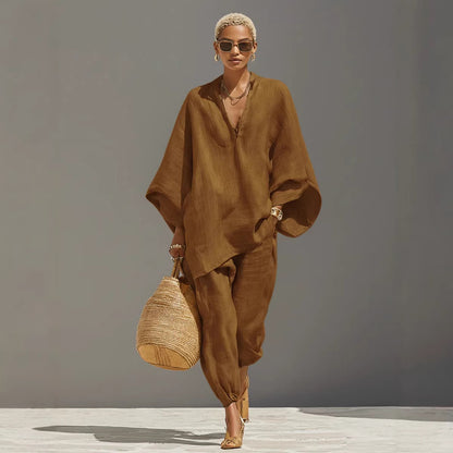 Womens Batwing Sleeve Casual Shirt Set