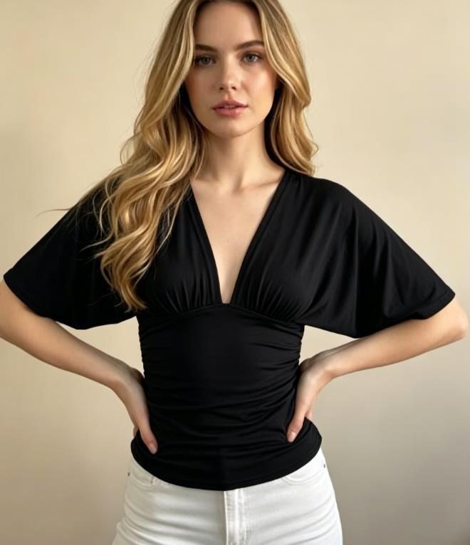 Womens Batwing Sleeve V-Neck T-Shirt