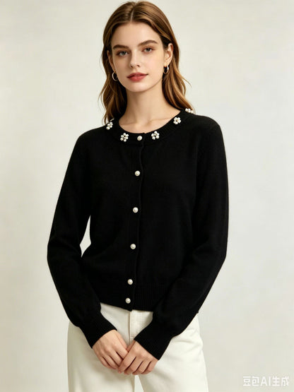Womens Beaded Knit Cardigan Loose Sweater Coat