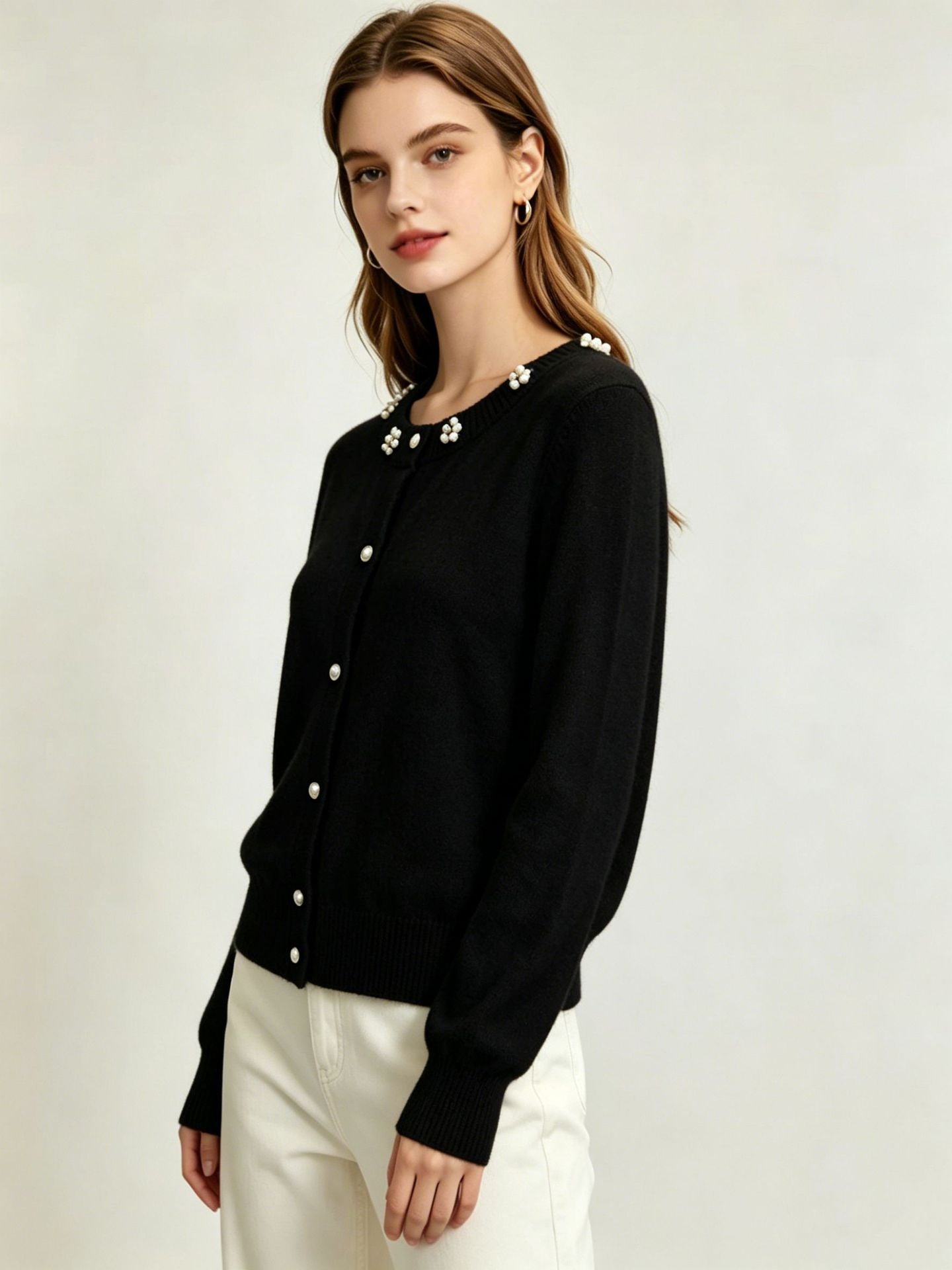 Womens Beaded Knit Cardigan Loose Sweater Coat