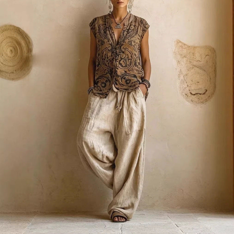 Womens Bohemian Loose Fit Trousers Set