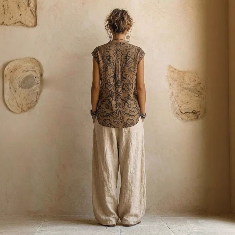Womens Bohemian Loose Fit Trousers Set