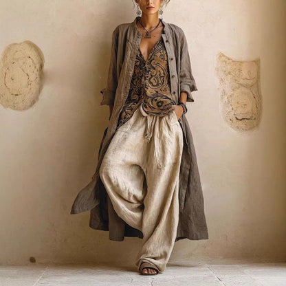 Womens Bohemian Loose Fit Trousers Set