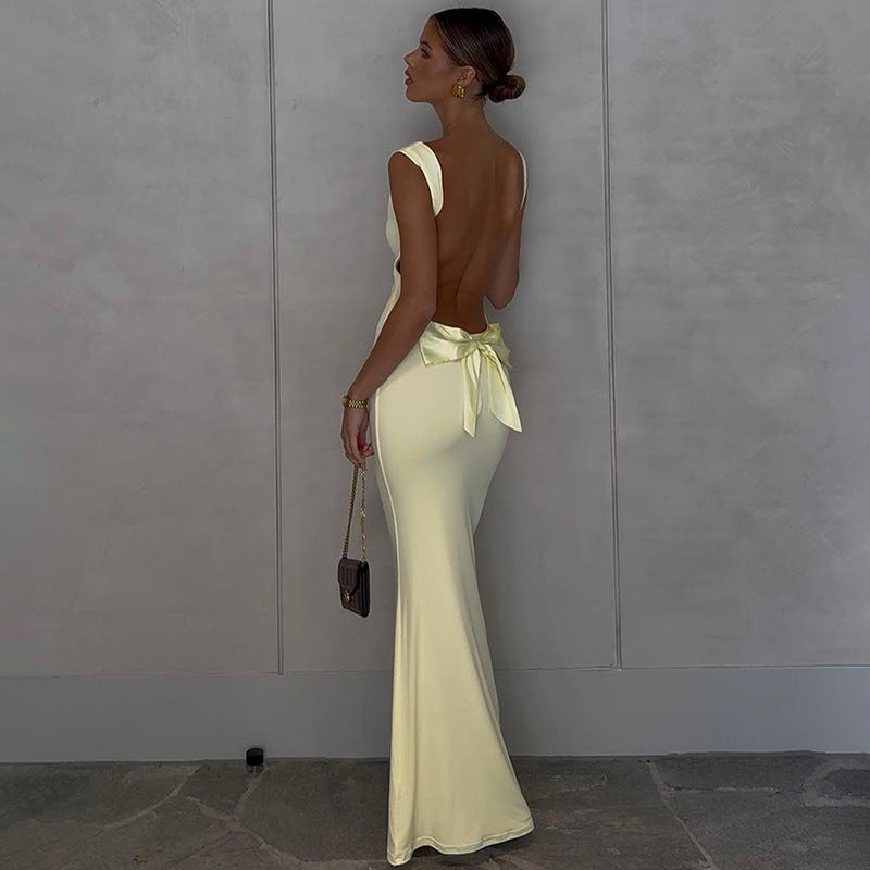 Womens Bow Backless Sheath Dress