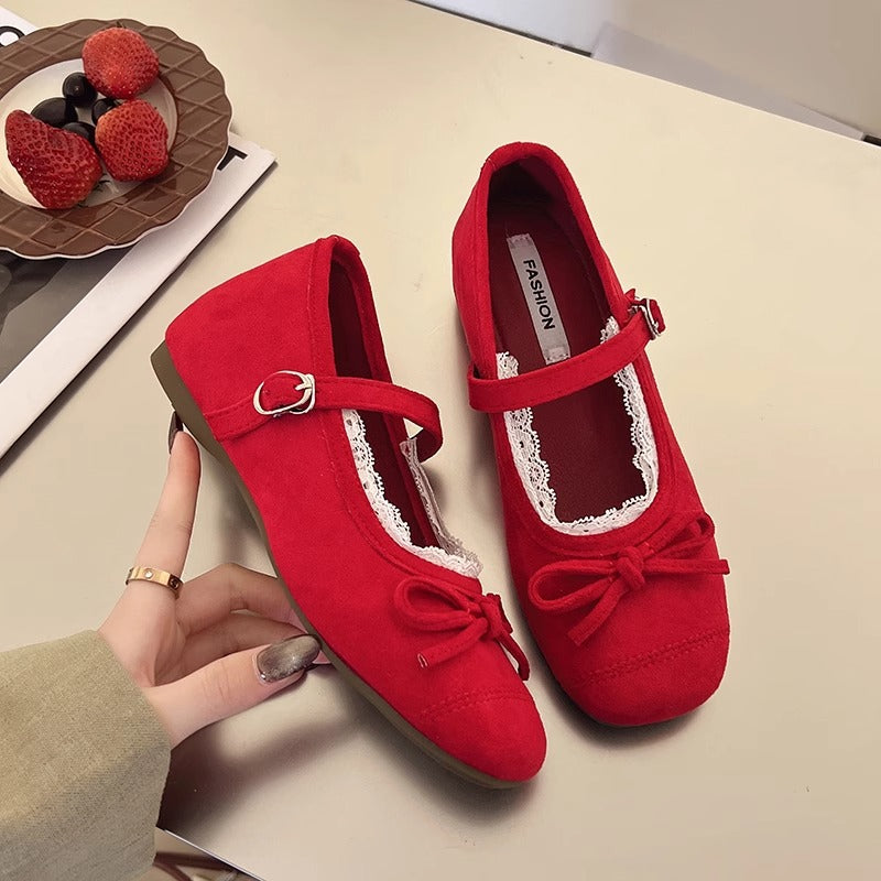 Womens Bow Detail Mary Jane Ballet Flats