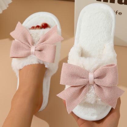 Womens Bow Plush Slippers