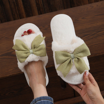 Womens Bow Plush Slippers