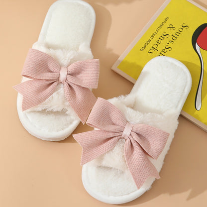 Womens Bow Plush Slippers