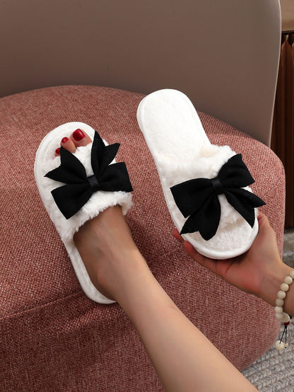 Womens Bow Plush Slippers