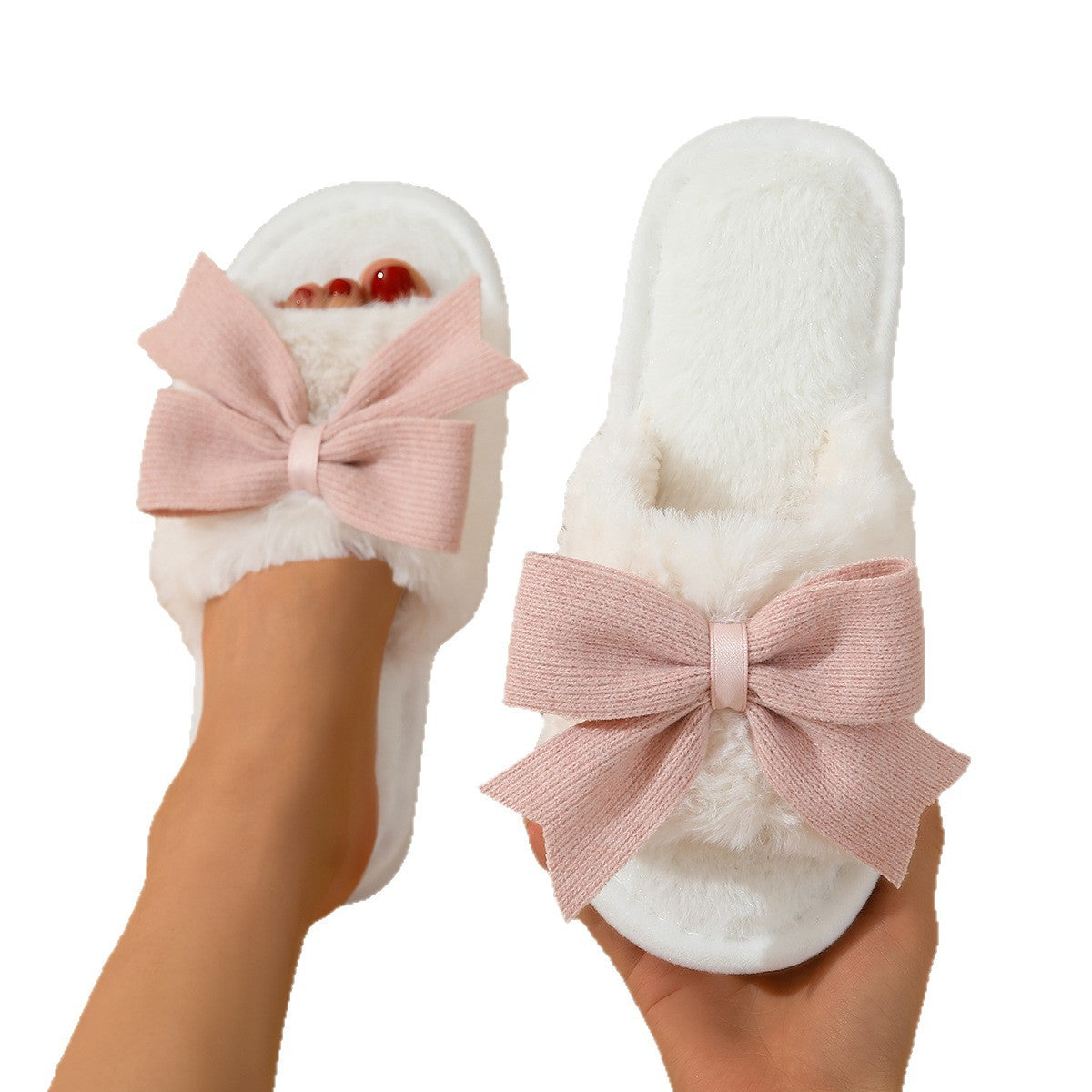 Womens Bow Plush Slippers