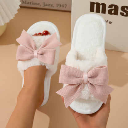 Womens Bow Plush Slippers