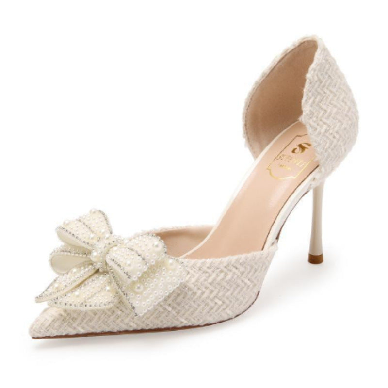 Womens Bow Rhinestone Stiletto Heel Sandals
