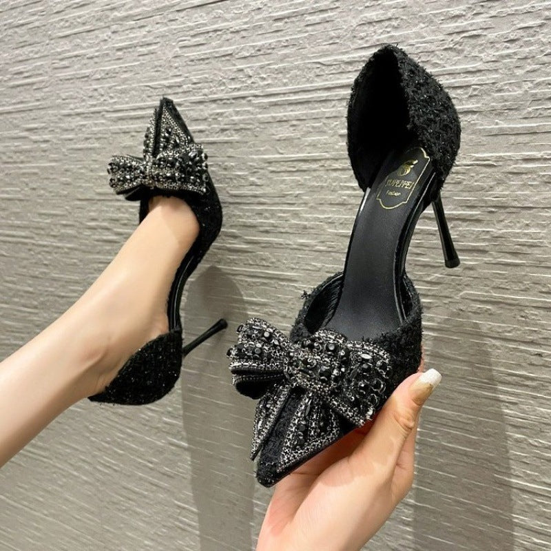 Womens Bow Rhinestone Stiletto Heel Sandals