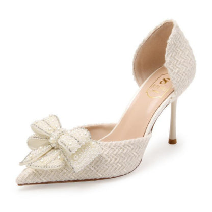 Womens Bow Rhinestone Stiletto Heel Sandals