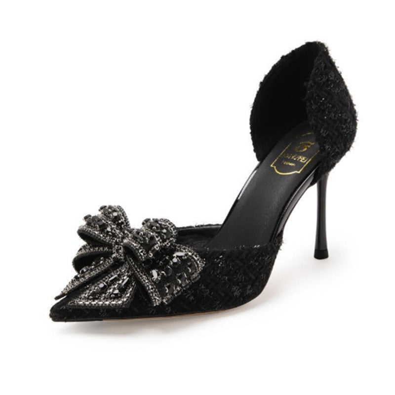 Womens Bow Rhinestone Stiletto Heel Sandals