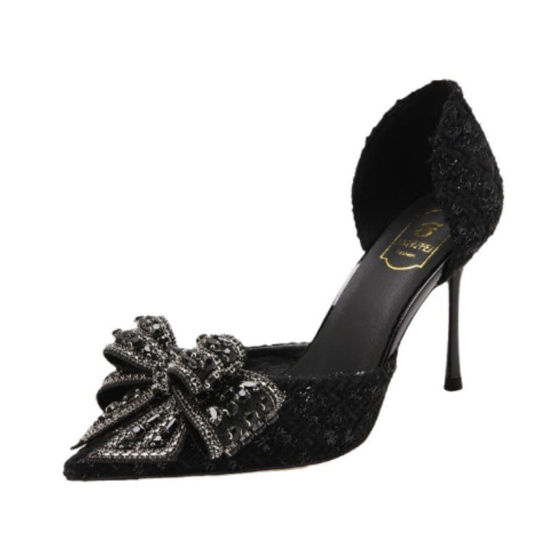 Womens Bow Rhinestone Stiletto Heel Sandals