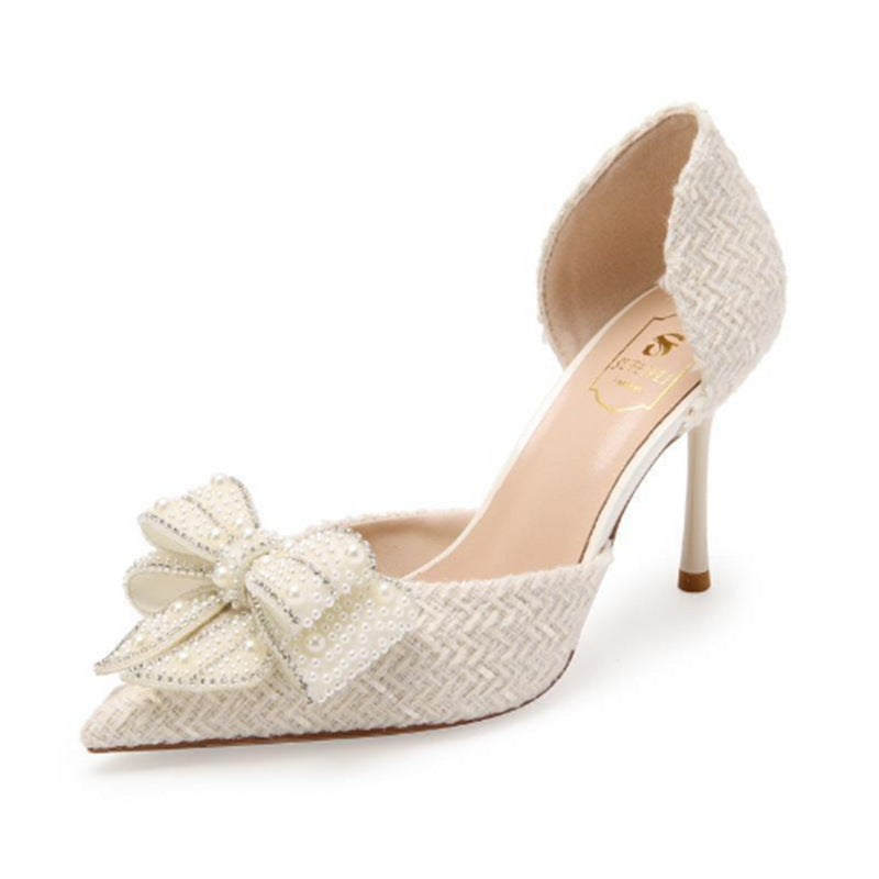 Womens Bow Rhinestone Stiletto Heel Sandals