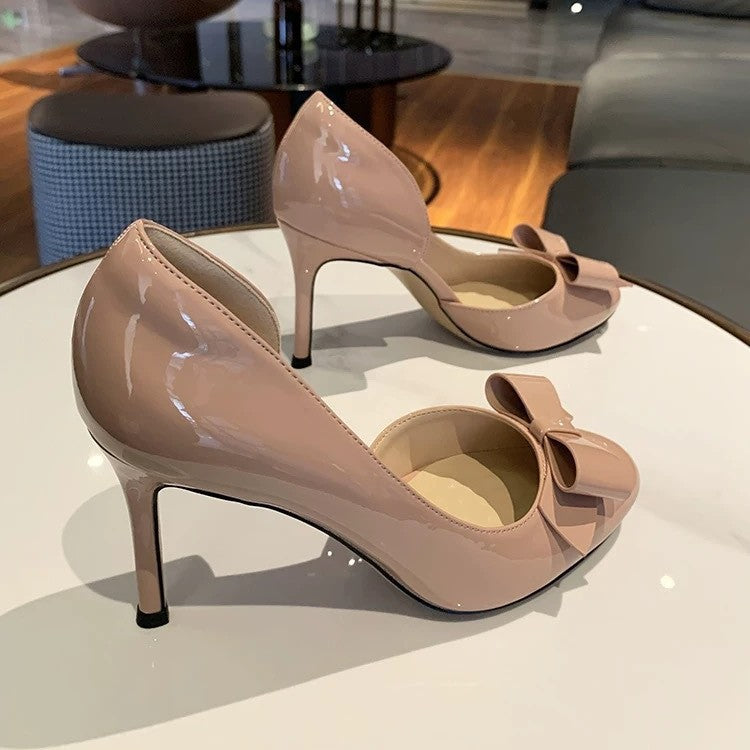 Womens Bowknot Patent Leather Pumps