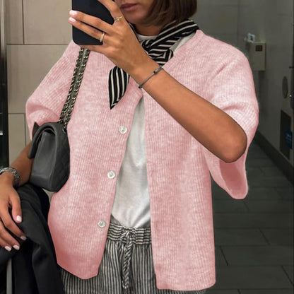 Womens Button Short Sleeve Knit Cardigan