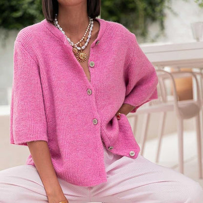 Womens Button Short Sleeve Knit Cardigan