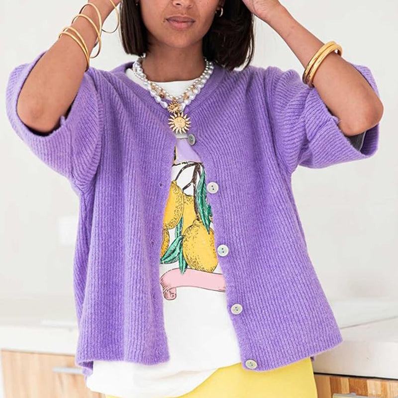 Womens Button Short Sleeve Knit Cardigan
