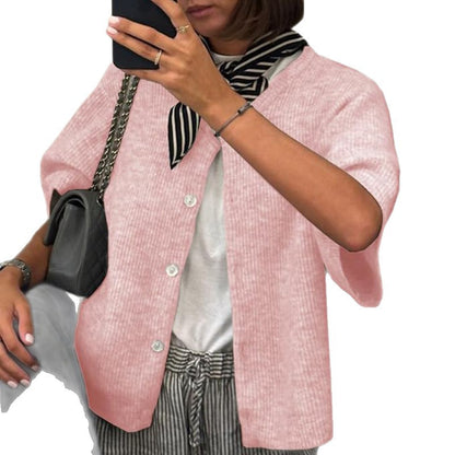 Womens Button Short Sleeve Knit Cardigan