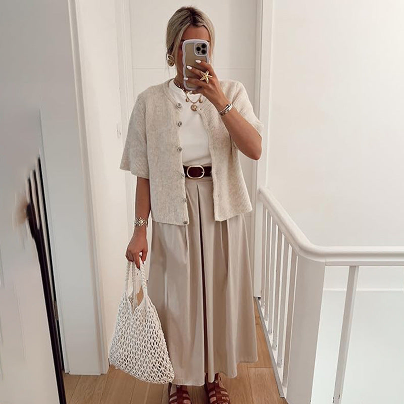 Womens Button Short Sleeve Knit Cardigan