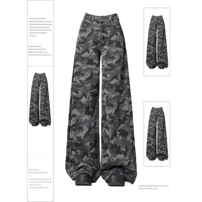 Womens Camouflage Wide Leg Denim Pants