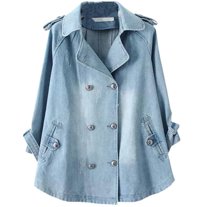 Womens Cape Denim Short Coat Loose Fit Lightweight Jacket