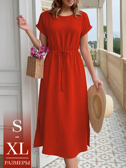 Womens Casual Round Neck Loose Dress