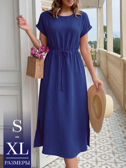 Womens Casual Round Neck Loose Dress