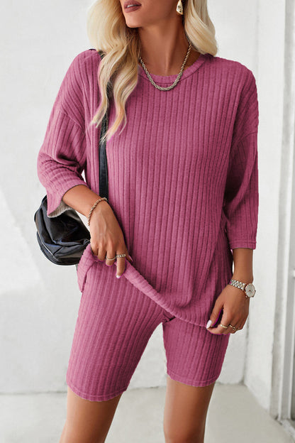 Womens Casual Round Neck Top and Shorts Set